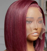 13*4 lace frontal wig Bob straight burgundy 250% density 12 inch Human hair