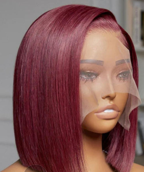 13*4 lace frontal wig Bob straight burgundy 250% density 12 inch Human hair