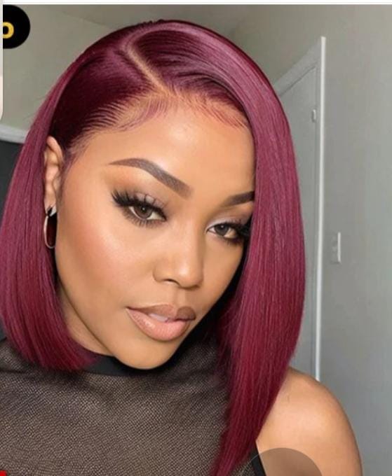 13*4 lace frontal wig Bob straight burgundy 250% density 12 inch Human hair