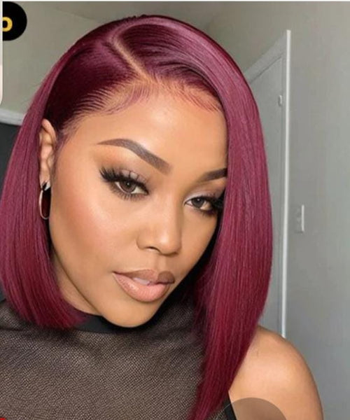 13*4 lace frontal wig Bob straight burgundy 250% density 12 inch Human hair