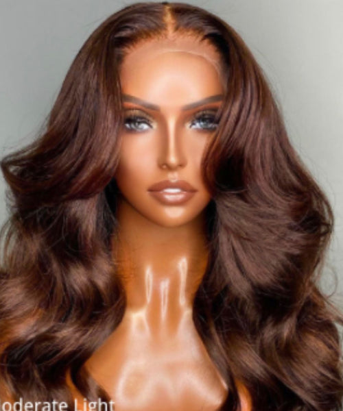 Brown loose wave 5x5 closure lace wig 20 inch 200 % density human hair