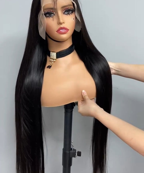 13*4 lace  frontal wig HD. transparent straight 1b 250 % density 32 inch 100 % Human hair